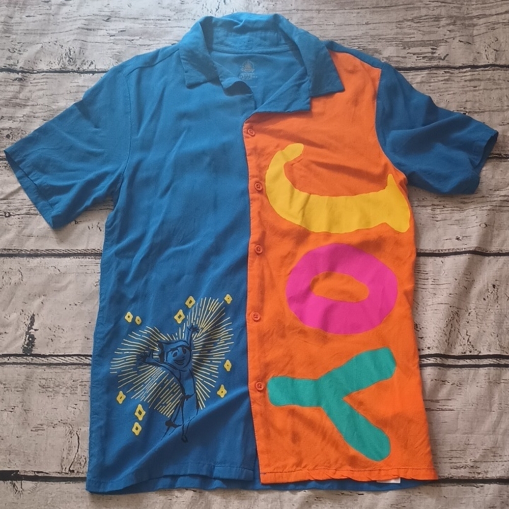 Disney Orange Blue Inside Out Joy Button Up Shirt XS